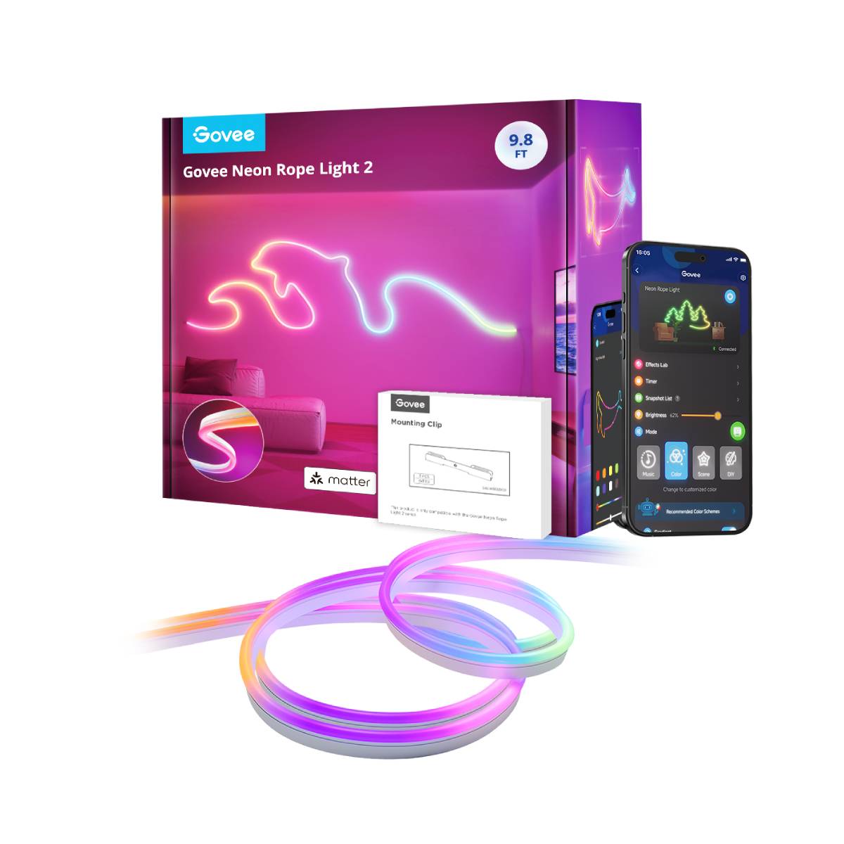 GOVEE H61D3 Neon Rope Light 2 Ταινία Φωτισμού Τοίχου, 3 m