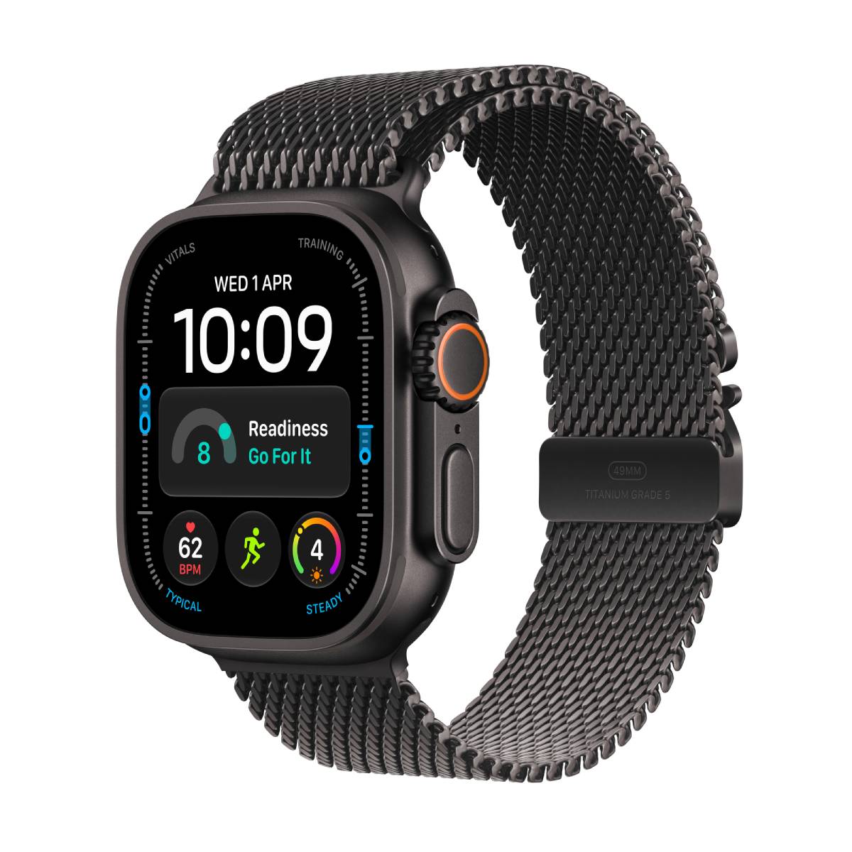 APPLE Watch Ultra 4 Smartwatch 49mm, Μαύρο Τιτάνιο με Μαύρο Τιτάνιο Milanese Λουράκι, Small