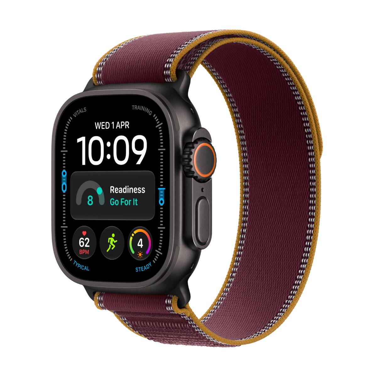 APPLE Watch Ultra 4 Smartwatch 49mm, Μαύρο Τιτάνιο με Burgundy Trail Loop, S/M