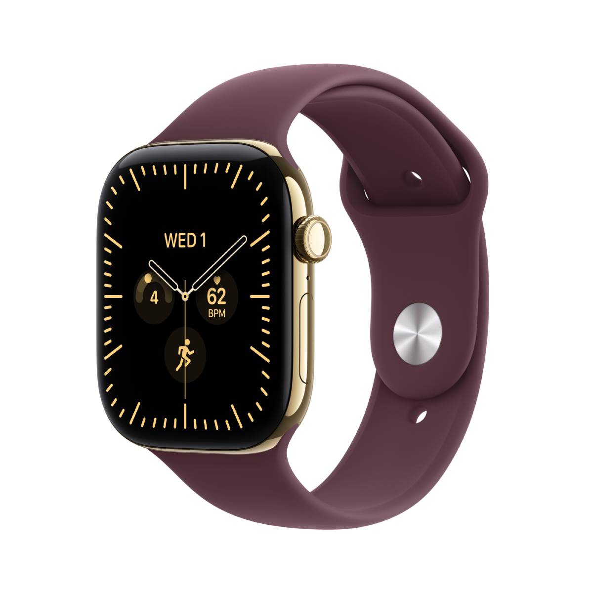 APPLE Smartwatch Series 12 GPS + Cellular 46 mm, Radiant Gold Τιτάνιο με Burgundy Αθλητικό Λουράκι S/M