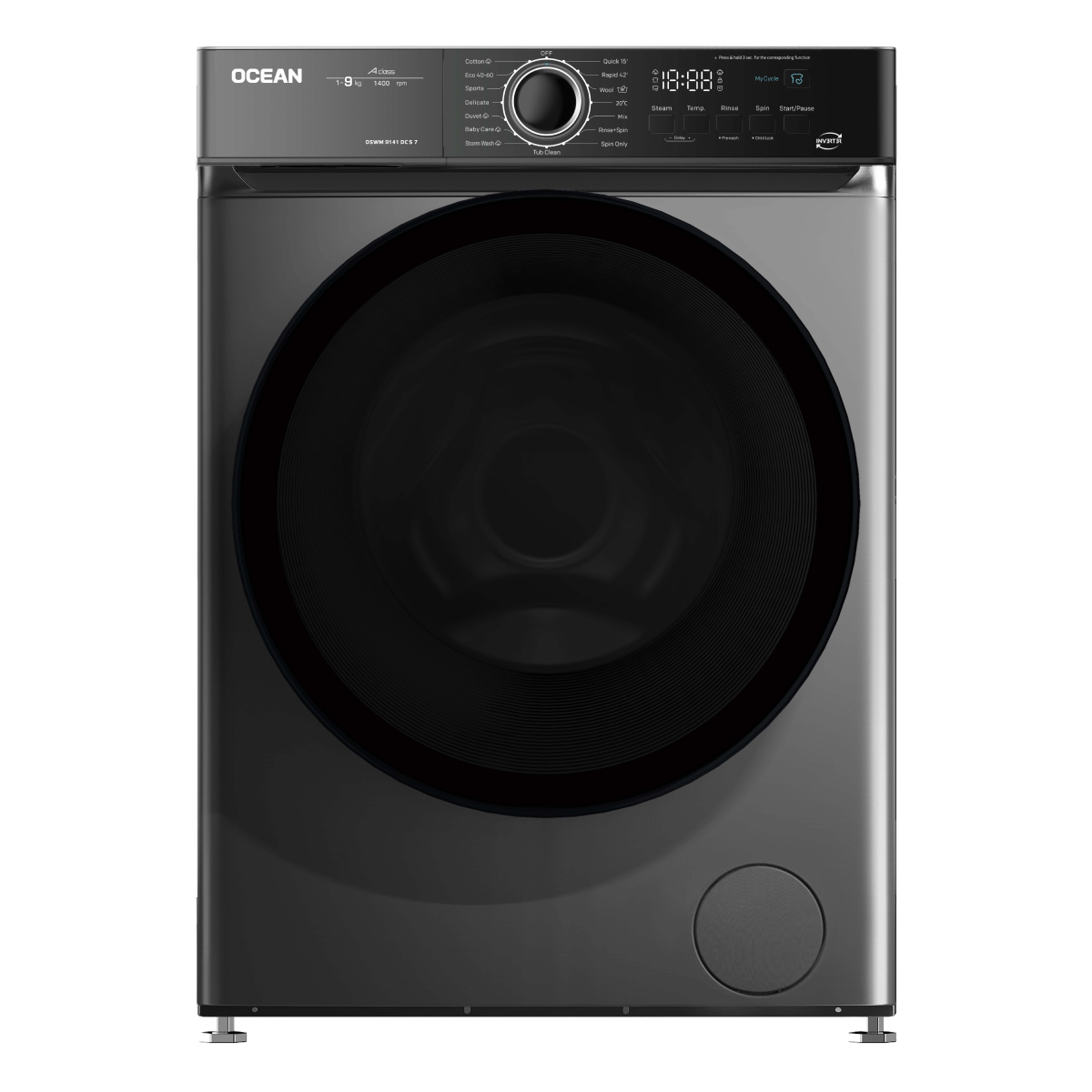 OCEAN OSWM9141DCS7 Πλυντήριο Ρούχων 9kg με Ατμό, Ασημί