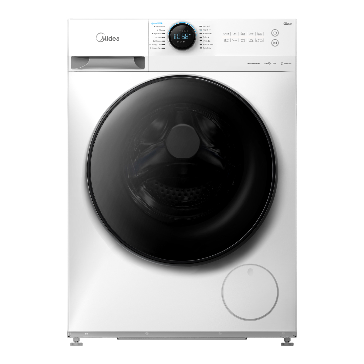 MIDEA MF200W120WB/W-G Σειρά MF200 Πλυντήριο Ρούχων με Ατμό 12kg, Άσπρο