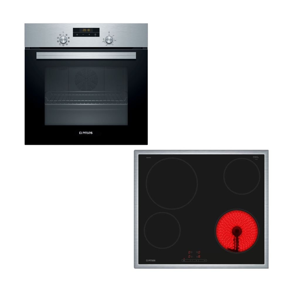 Pitsos PH10M40X2 Inox Φούρνος & Family CRE645S06 Κεραμική Εστία