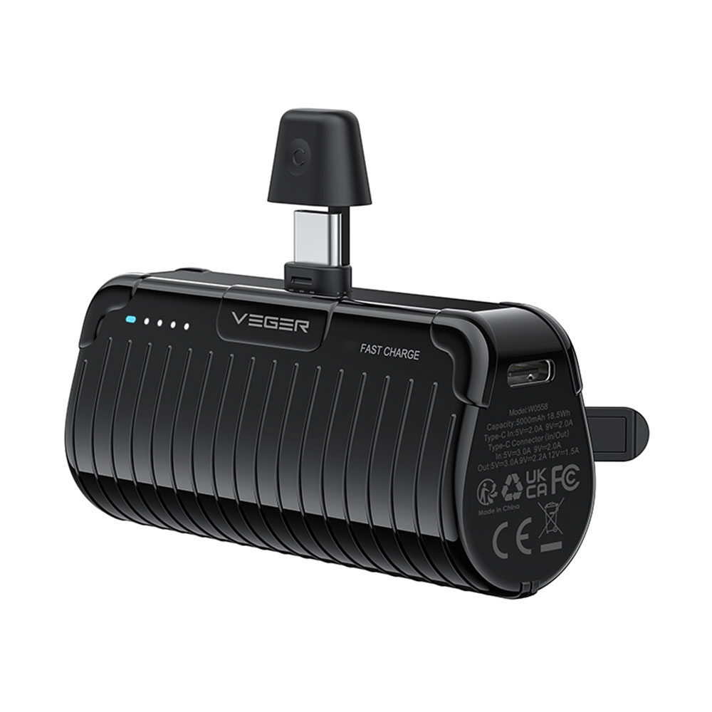Power Bank 5000mAh 20W VEGER Fast Charger PlugOn Type-C V0558 black
