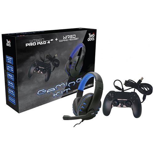 Corded gamepad for PS4 Pro Pad 4 black + Headphones with microphone TWO DOTS Gaming Kit TDGT0085