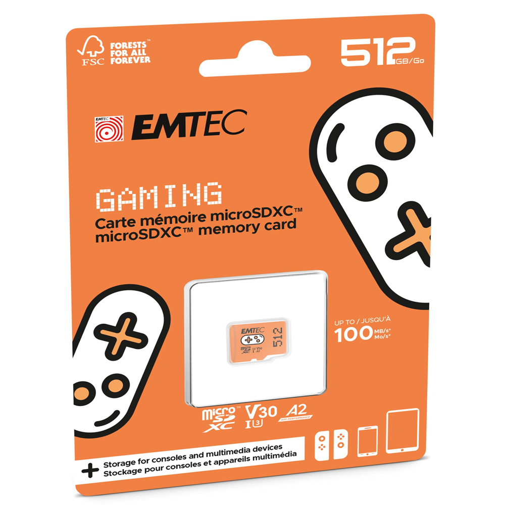 Memory card 512GB MicroSDXC EMTEC Gaming UHS-I U3 V30 A1 ECMSDM512GXCU3G orange
