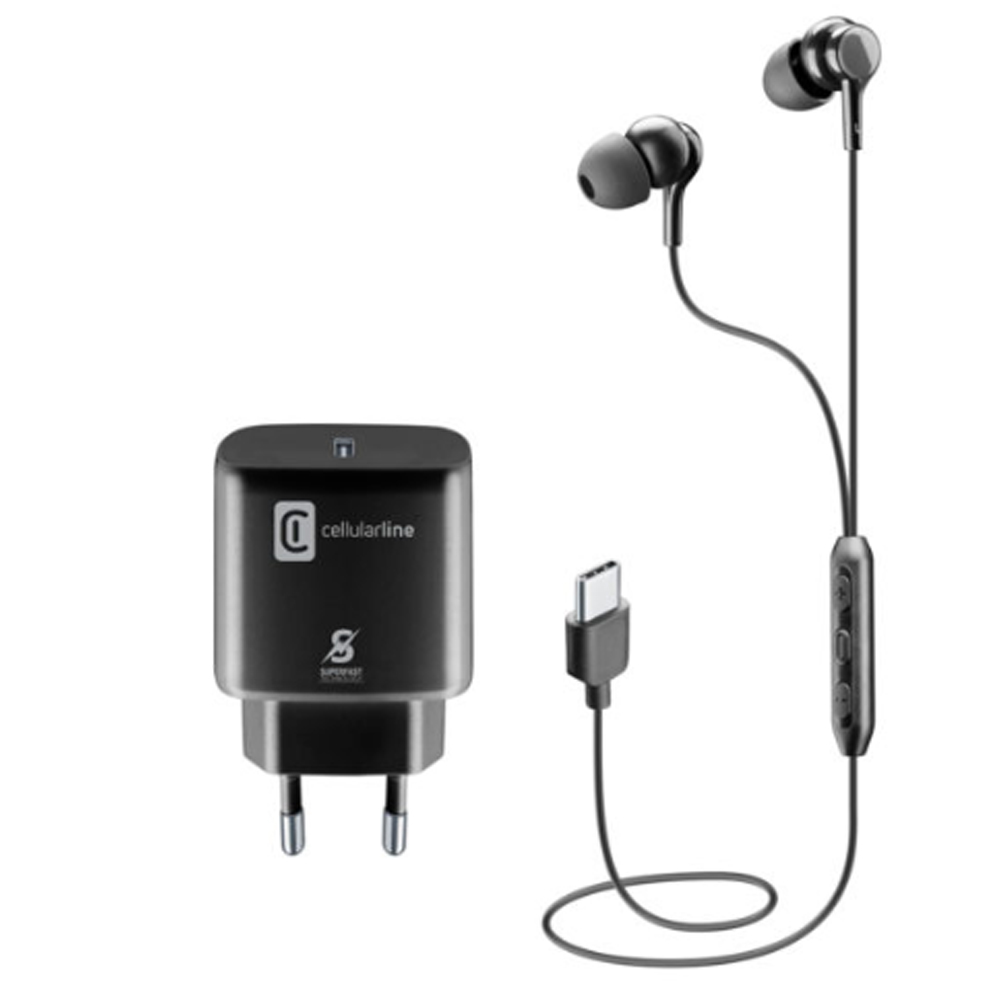Earphones with microphone CELLULARLINE Charge and Music kit CHARGEMUSICSMK black