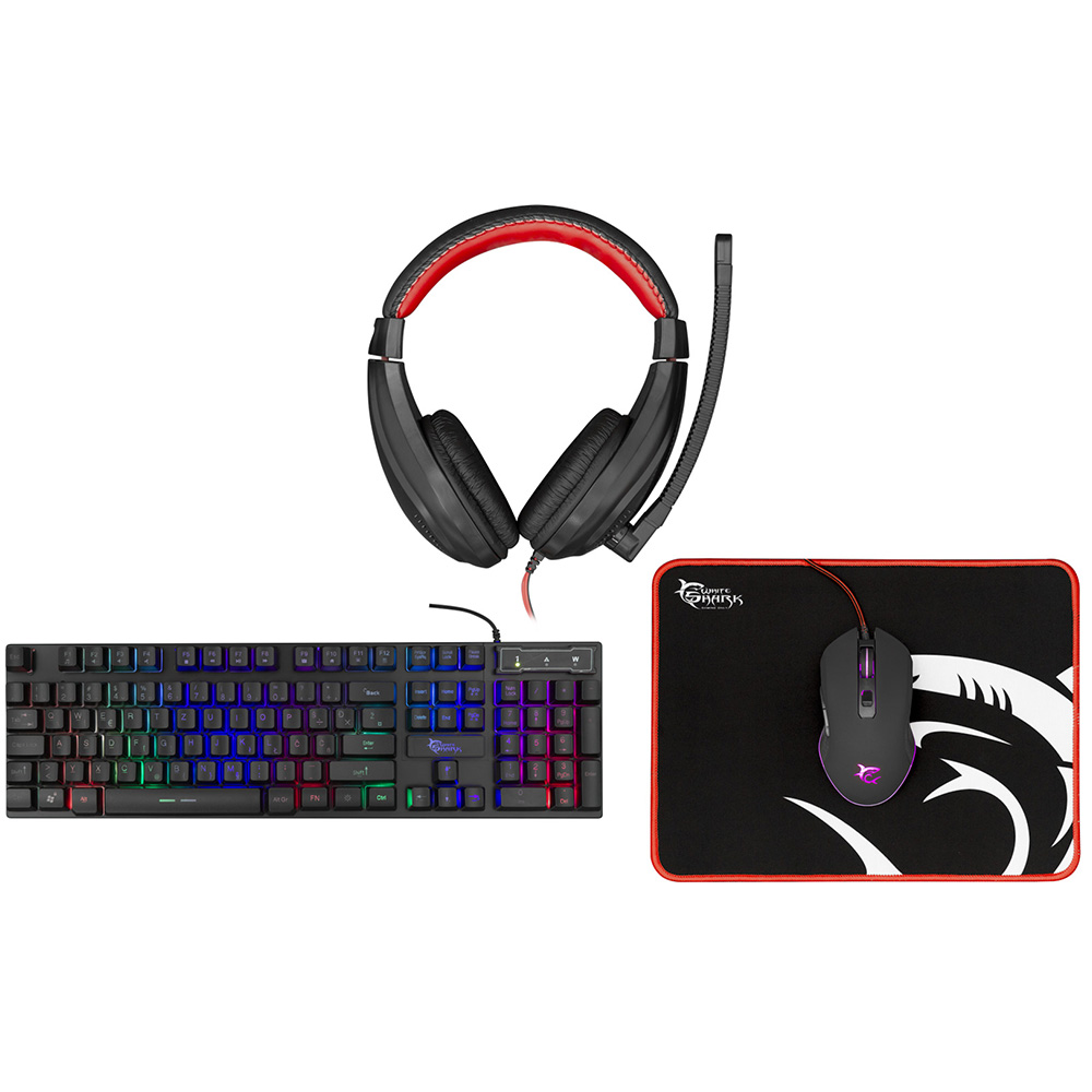 Gaming Corded Keyboard WHITE SHARK black + Gaming Corded Mouse + Gaming Corded Headset + Mousepad GC-4102 COMANCHE-2 GR black