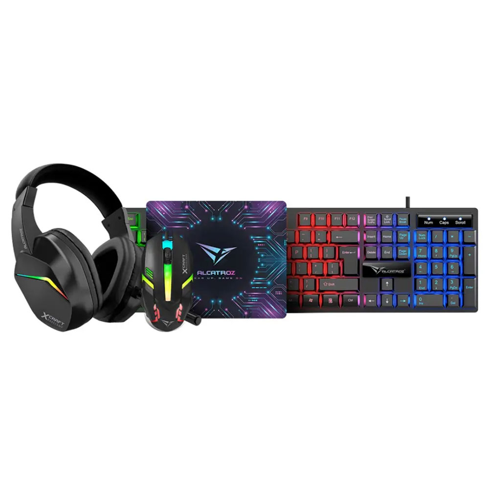 Gaming Corded Keyboard + Mouse + Mouse pad + Headset ALCATROZ X-Craft 4-in-1 Basecamp Bundle black