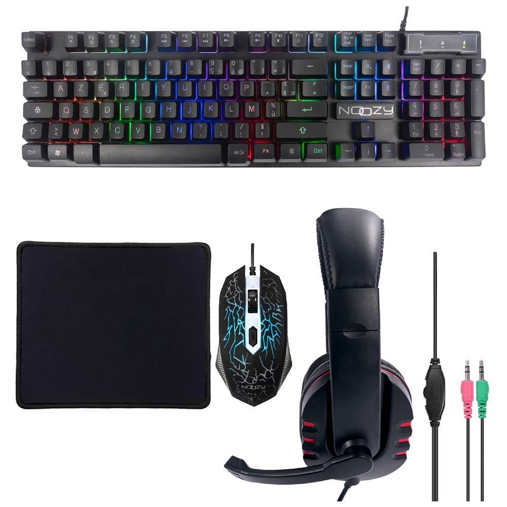 Gaming Corded Keyboard GR + Mouse + Mouse pad + Headphones NOOZY Gaming Set GS-100 28713 black