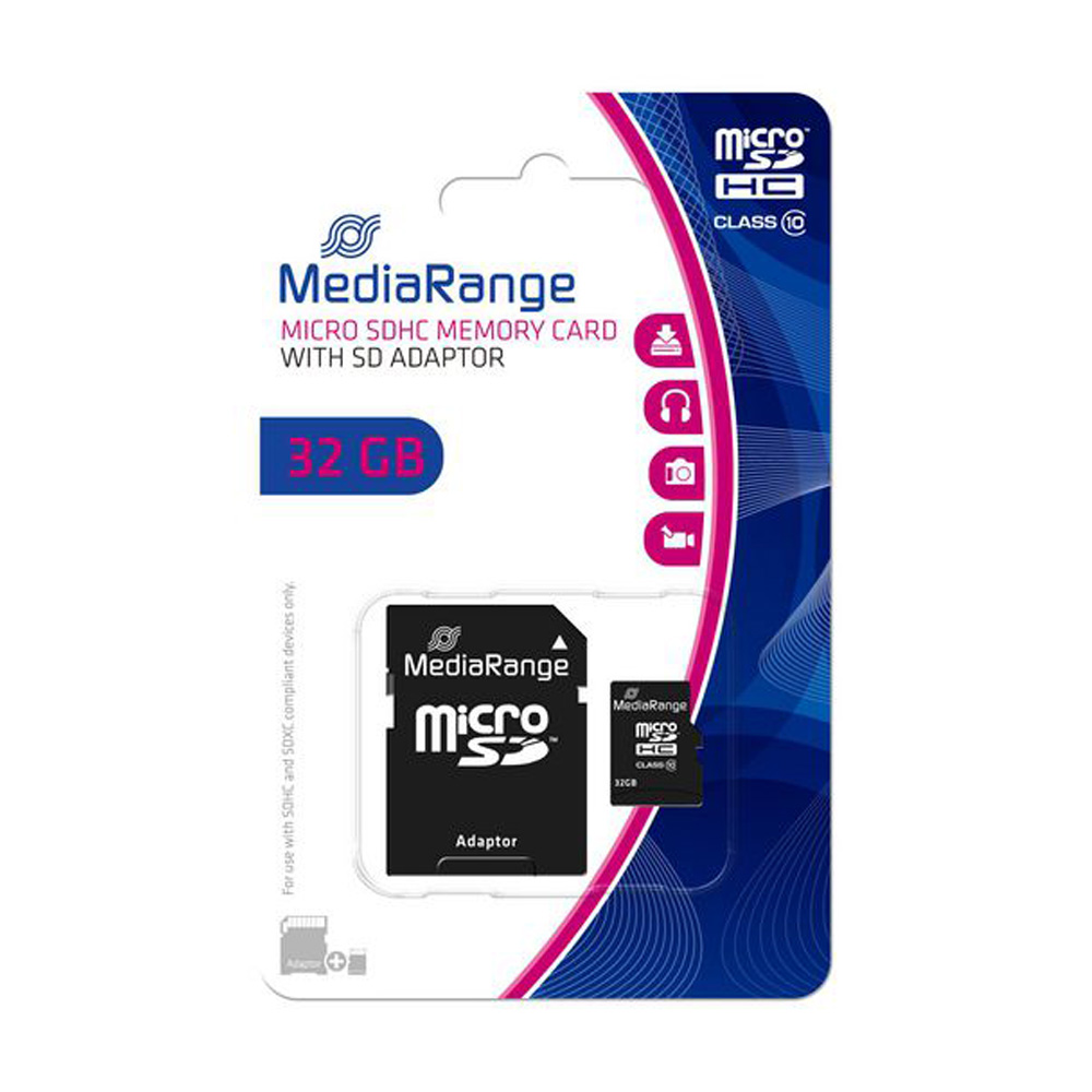 Memory Card 32GB MicroSDHC + SD adaptor MEDIARANGE Class 10/32GB