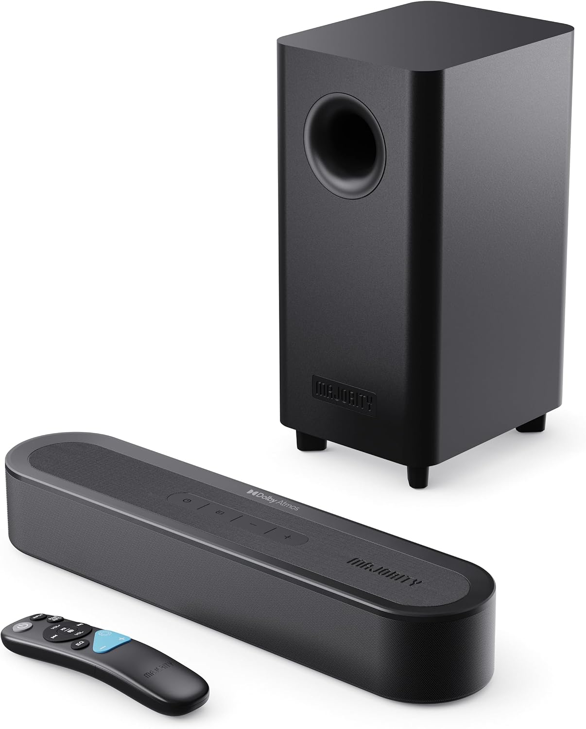 Majority BOWFELL AXIS ATMOS 2.1 200W Soundbar, Wireless Subwoofer, Dolby Atmos, Bluetooth, HDMI ARC/eARC, Optical, USB, DSP, 4K & Dolby Vision Passthrough