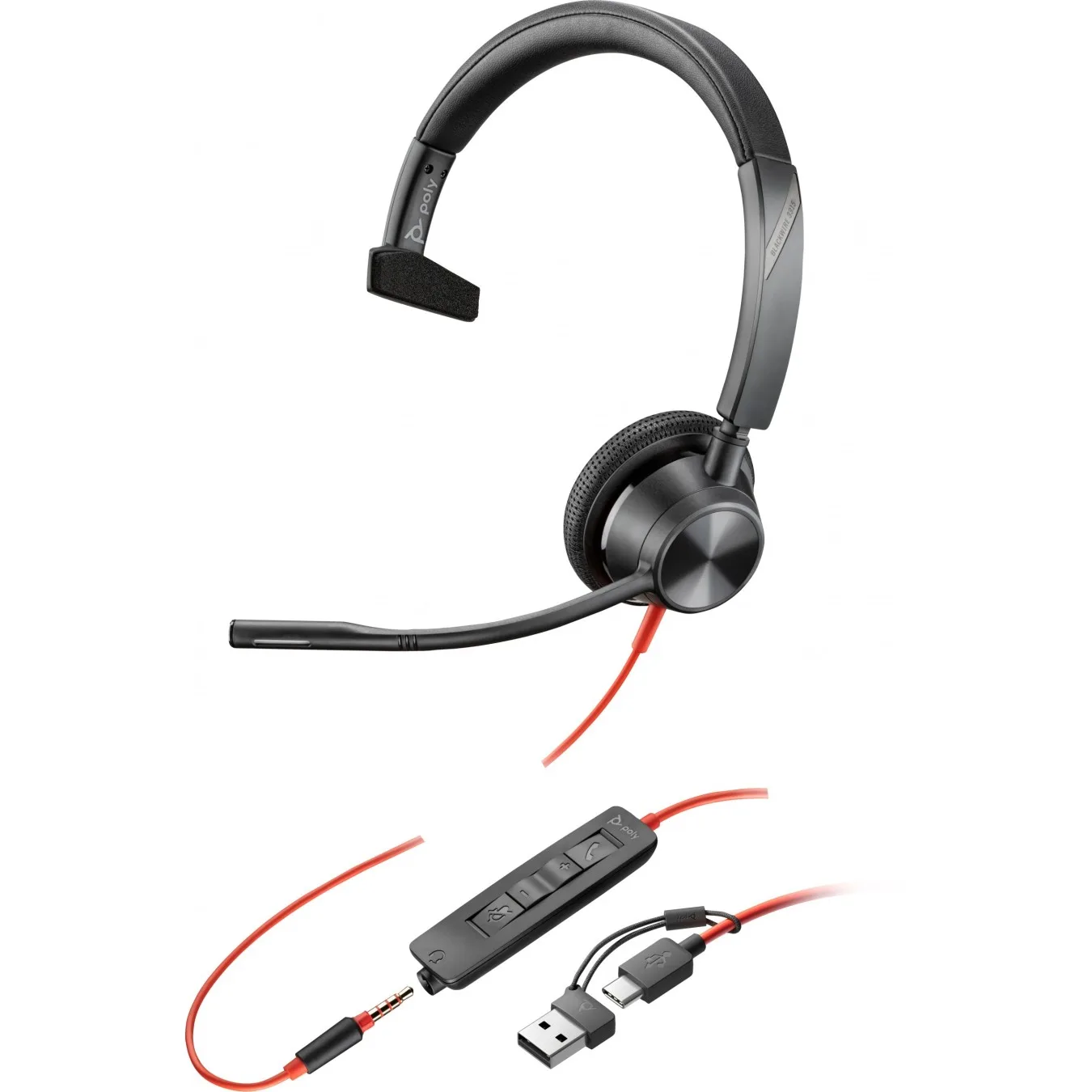 HP Poly Blackwire C3315 Mono Headset - C3315 - Black, On-ear, USB-C & 3.5mm, Multi-platform