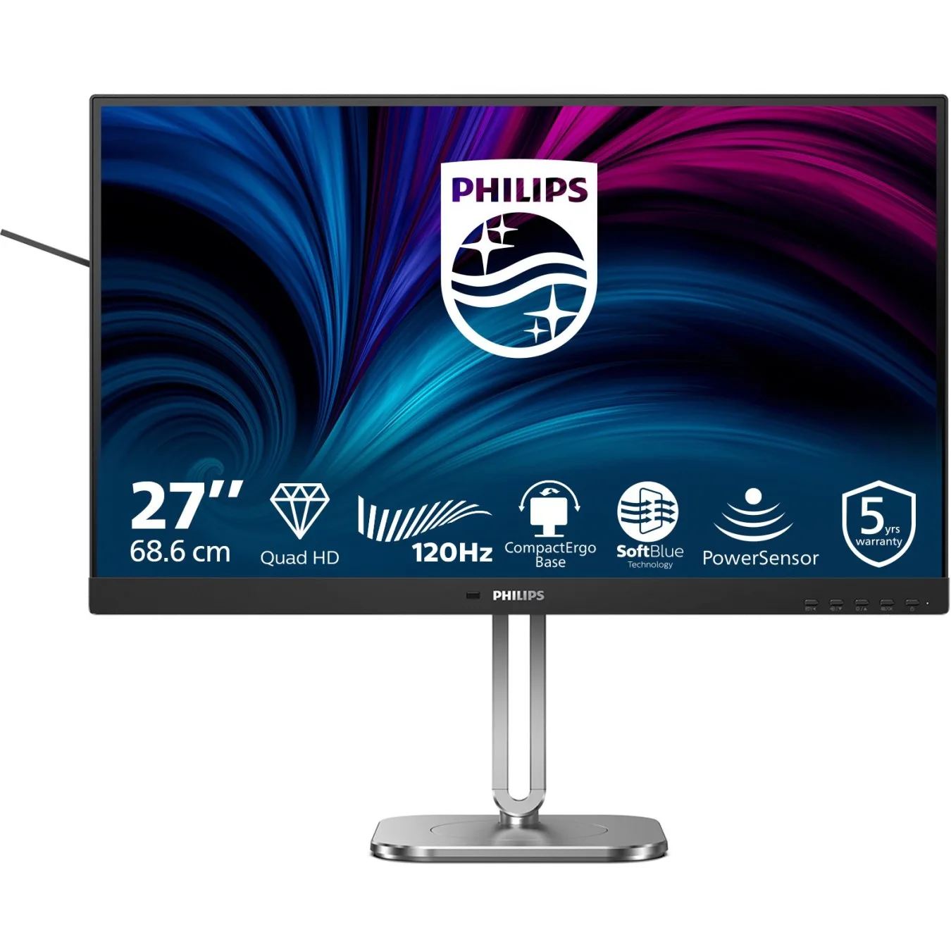 PHILIPS Monitor - 27Z - 68.58cm 2560x1440 120Hz IPS Flat H A 150 MM TUV EyeSafe certified USB HUB SPEAKERS Power Light sensor DP