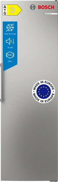 Bosch Series 4, Single-door freezer, 186.2 x 59.5 cm, 334L, Brushed Steel Anti-Fingerprint, Total No Frost, GSN36VIDG