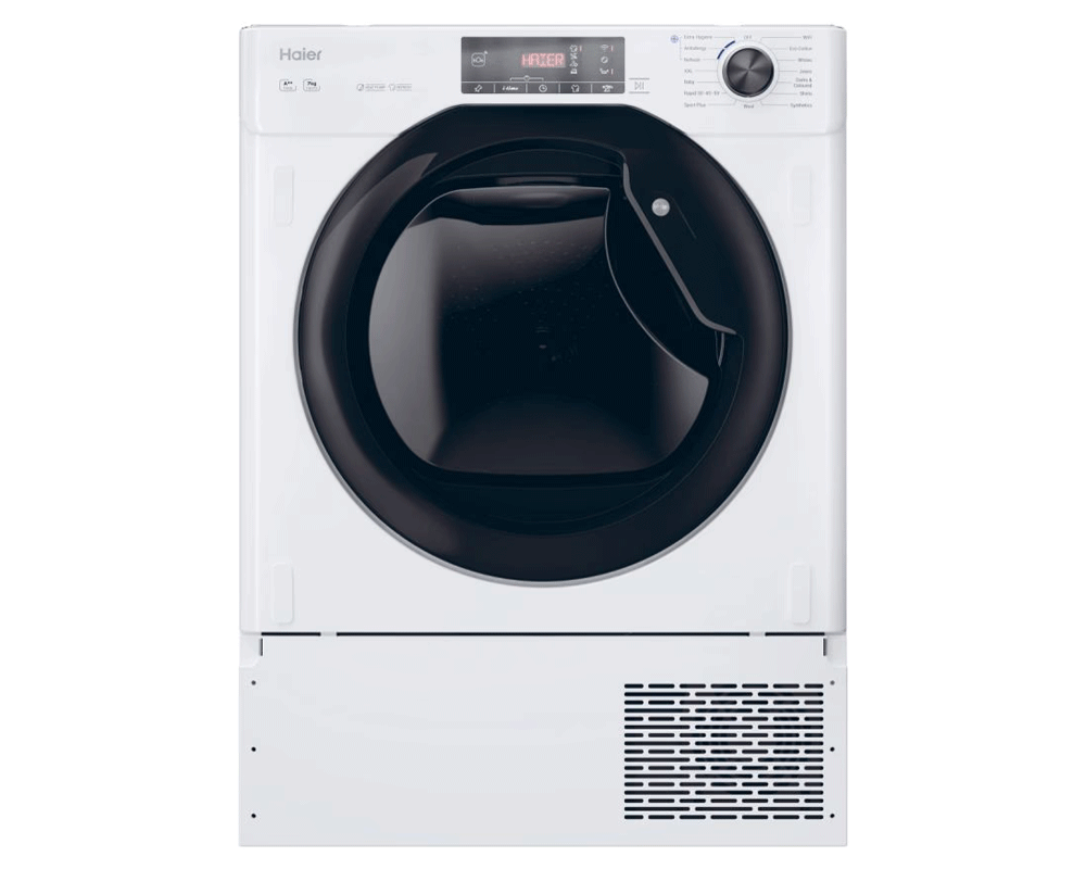 Haier Series 4 HDBIH7A2TBEX 7Kg Integrated Heat Pump Tumble Dryer - White - A++ Rated