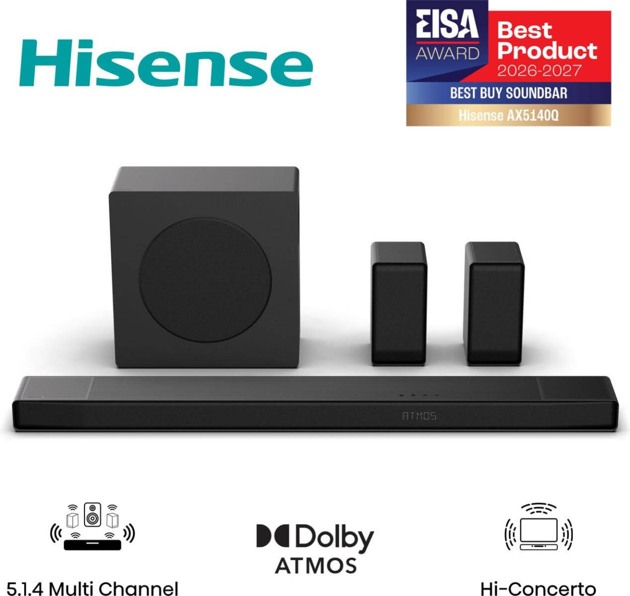 HISENSE AX5140Q 5.1.4 CH Soundbar, 600 W