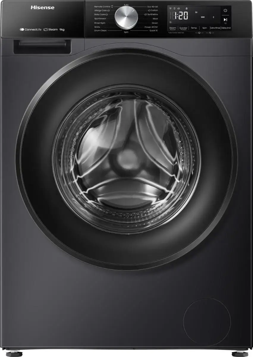Hisense 3S Series Washing Machine 9 kg WF3S9043BB3 9 kg Spin Speed: 1400 rpm Motor Inverter Steam Technology: Yes Wi-Fi