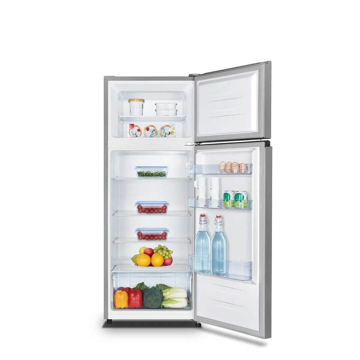 Hisense RT267D4ADE Free standing Fridge Freezer, (H × W × D): 143.4 × 55.0 × 54.2 cm wide INOX