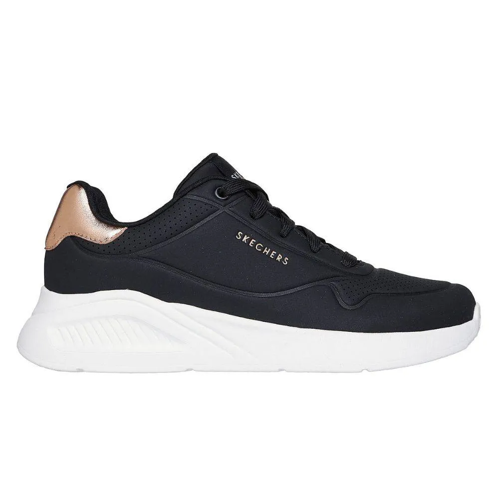 SKECHERS UNO LITE - SHIMMER ALONG EMBOSSED DURALEATHER WOMENS SNEAKERS (177291-BLK)