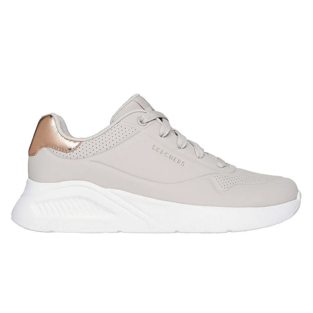 SKECHERS UNO LITE - SHIMMER ALONG EMBOSSED DURALEATHER WOMENS SNEAKERS (177291-NAT)
