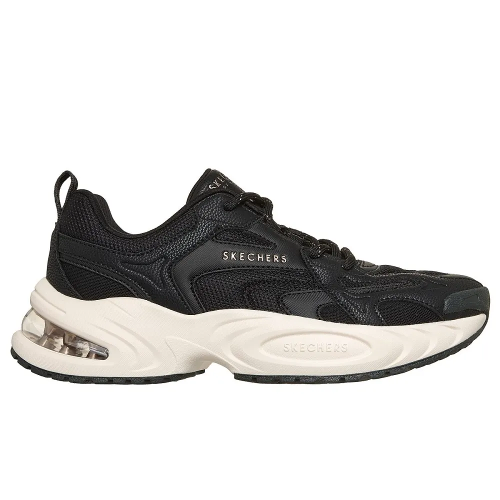 SKECHERS UNO RYZE DURALEATHER OVERLAYS AND MESH LACE UP FASHION SNEAKER (177617-BLK)