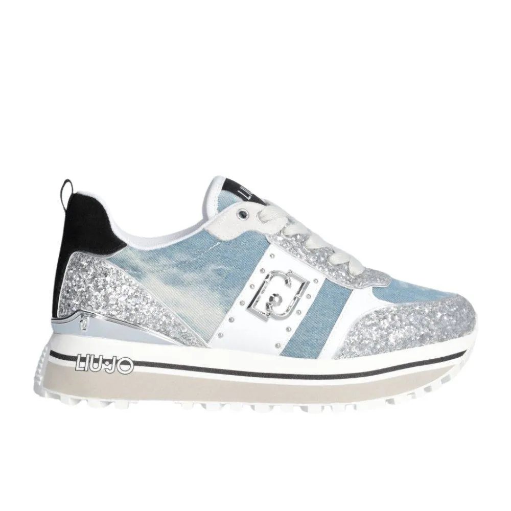 LIU JO MAXI WONDER 71 - PLATFORM DENIM AND GLITTER SNEAKER (BA4055TX393S3178)