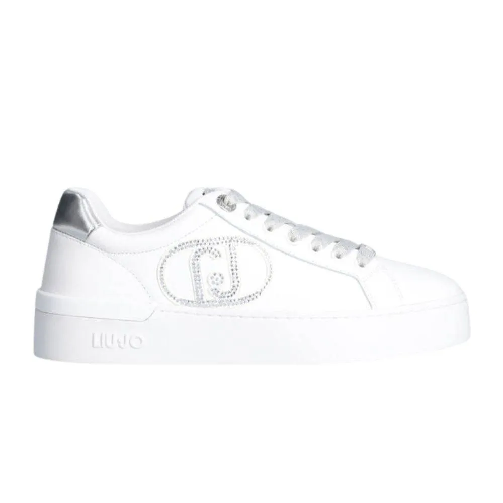 LIU JO SILVIA 93 - WHITE SNEAKERS WITH BEJEWELLED LOGO (BF4023PX17901111)