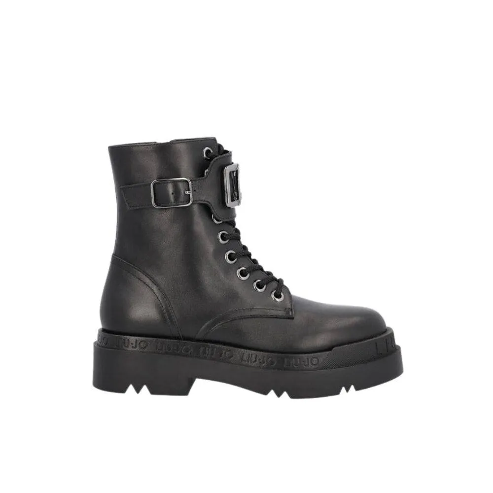 LIU JO LOVE 15 GENUINE LEATHER PLATFORM COMBAT BOOT (SF1063P010222222)