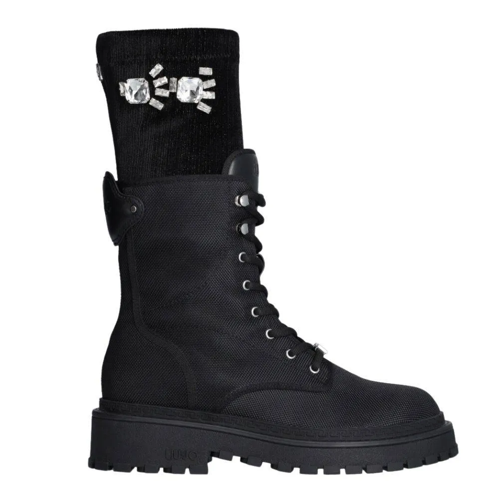 LIU JO RUMI 05 - COMBAT ANKLE BOOT WITH REMOVABLE JEWEL SOCK (SF3071T001122222)