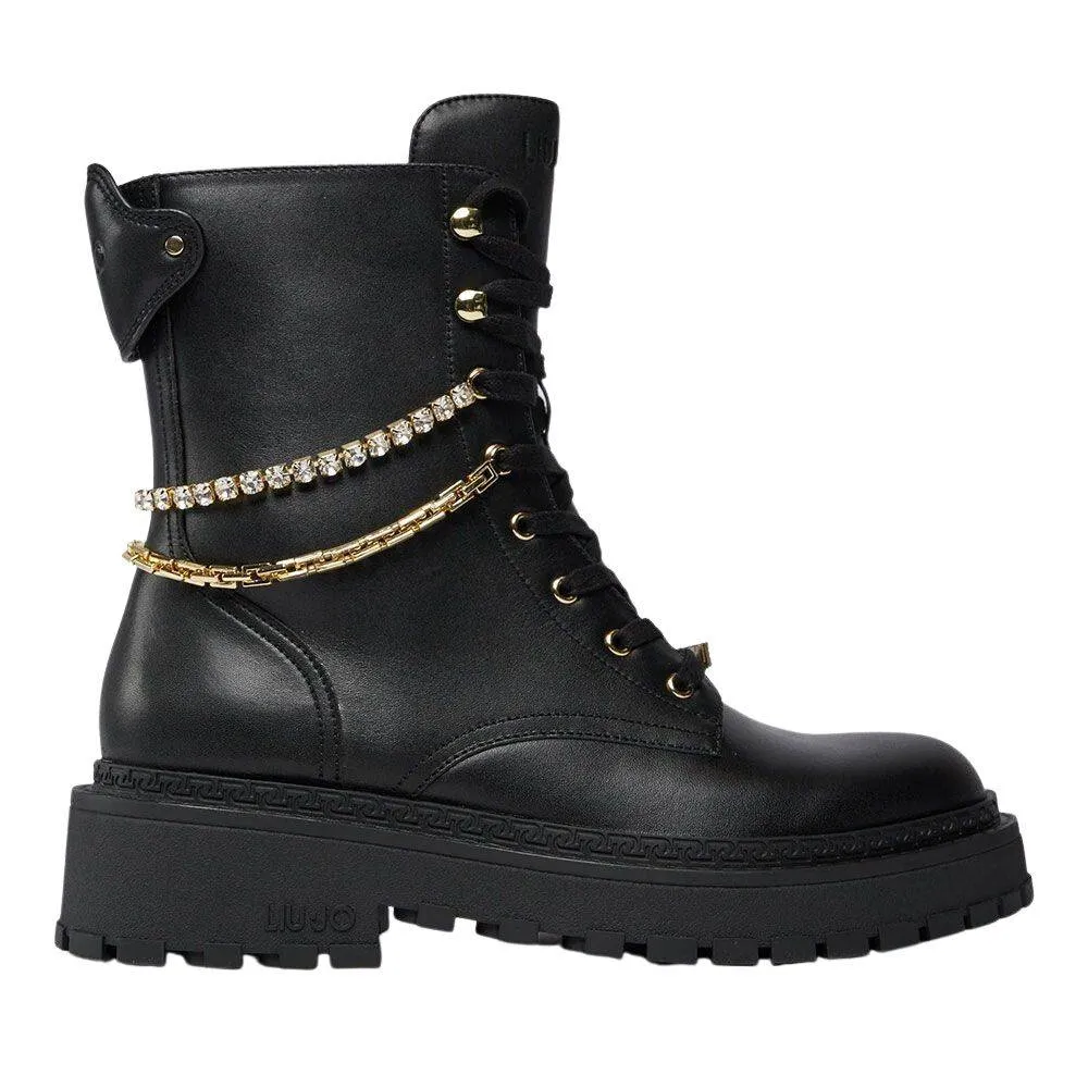 LIU JO RUMI 11 - COMBAT ANKLE BOOT WITH JEWEL CHAIN (SF3225P010222222)