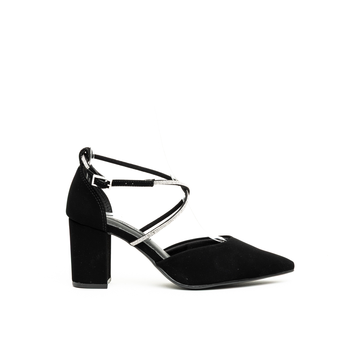 Via Marte Elegant Dual Strap with Rhinestones Medium Block Heel Pumps