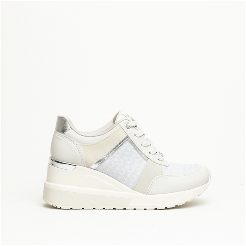 Via Marte Wedge Heel Sneakers with Metallic Details and Logo Initials
