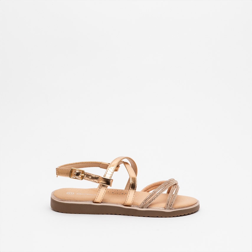 Miss Belgini Metallic Cross Multi Strap Sandals with Rhinestones