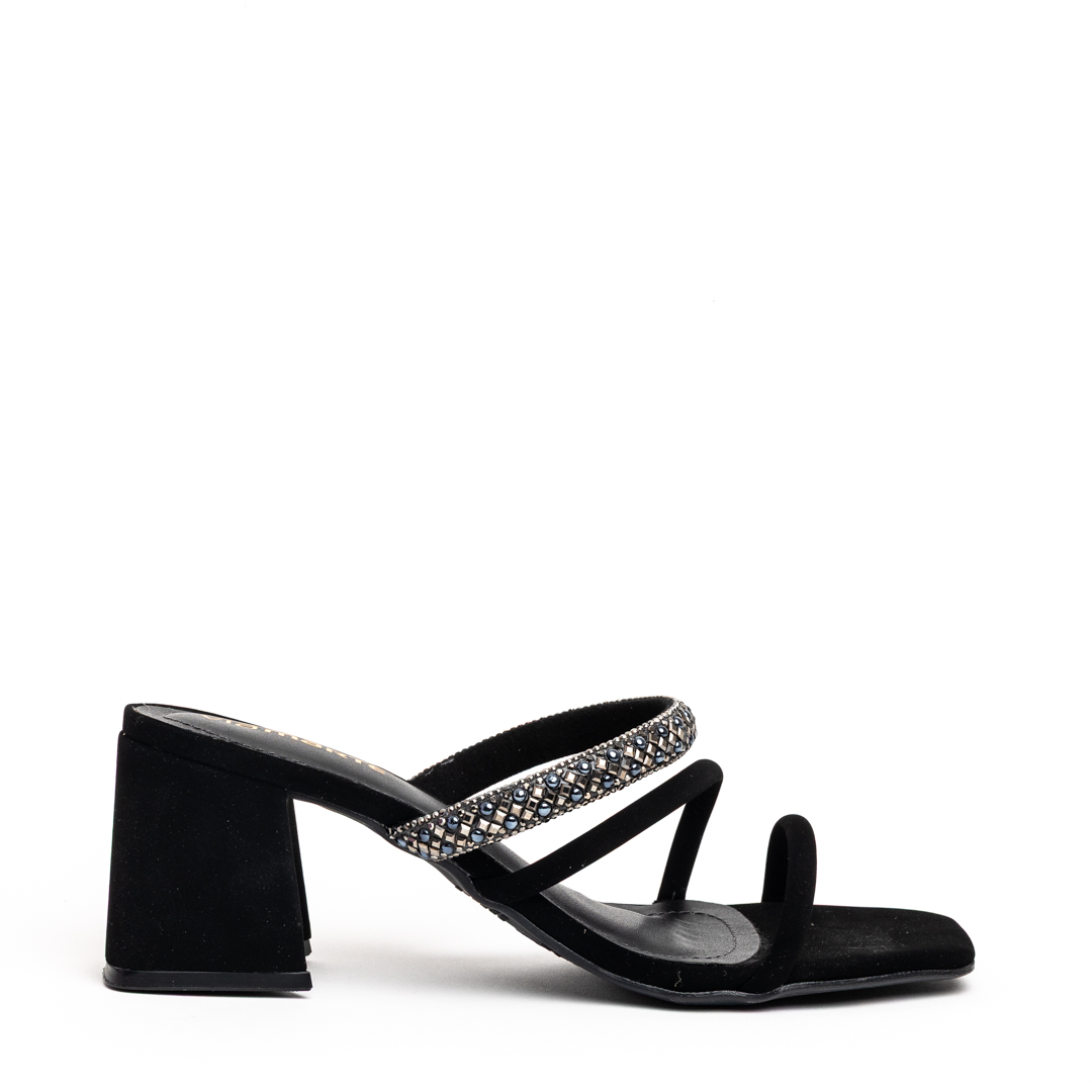 Via Marte Embellished Medium Block Heel Mule Sandals
