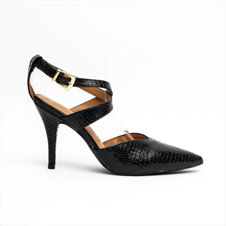 Vizzano Cross Strap Croc Effect High Stiletto Heel Pumps