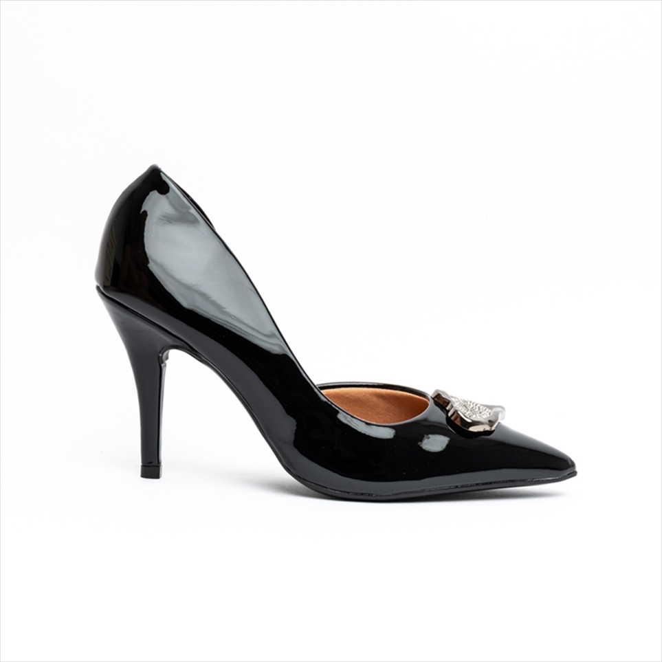 Vizzano Glossy High Stiletto Heel Pumps with Decorative Metallic Trim