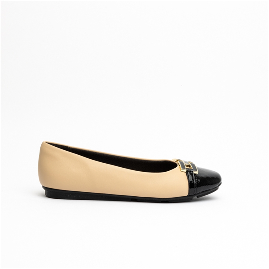 Piccadilly Elegant Contrast Ballerina Flat Pumps with Decorative Detail
