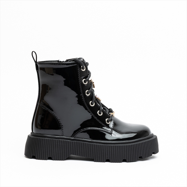 Miss Belgini Glossy Combat Girls Boots with Charms