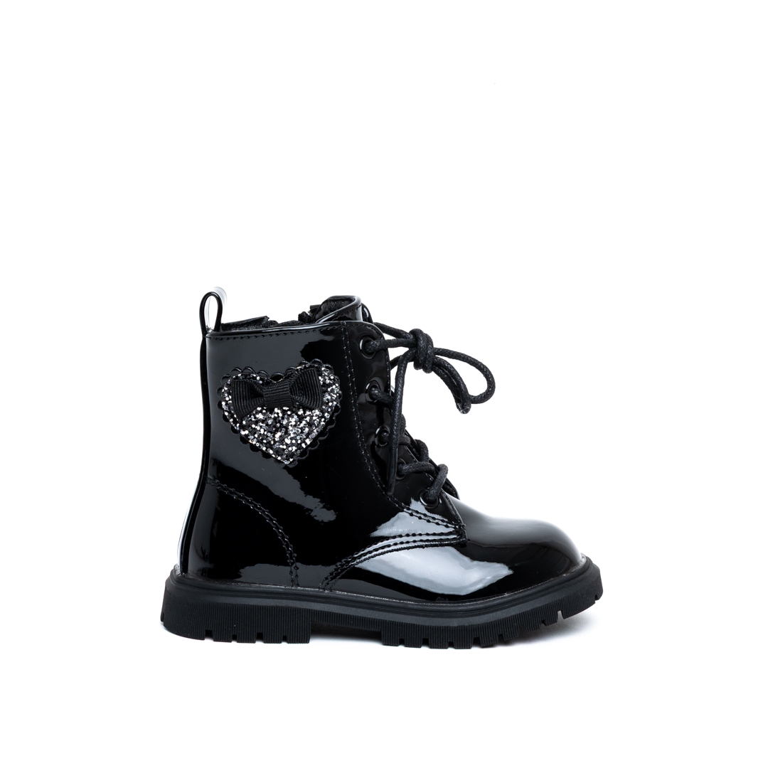 Miss Belgini Glossy Girls Boots with Shimmery Laces and Glittery Heart