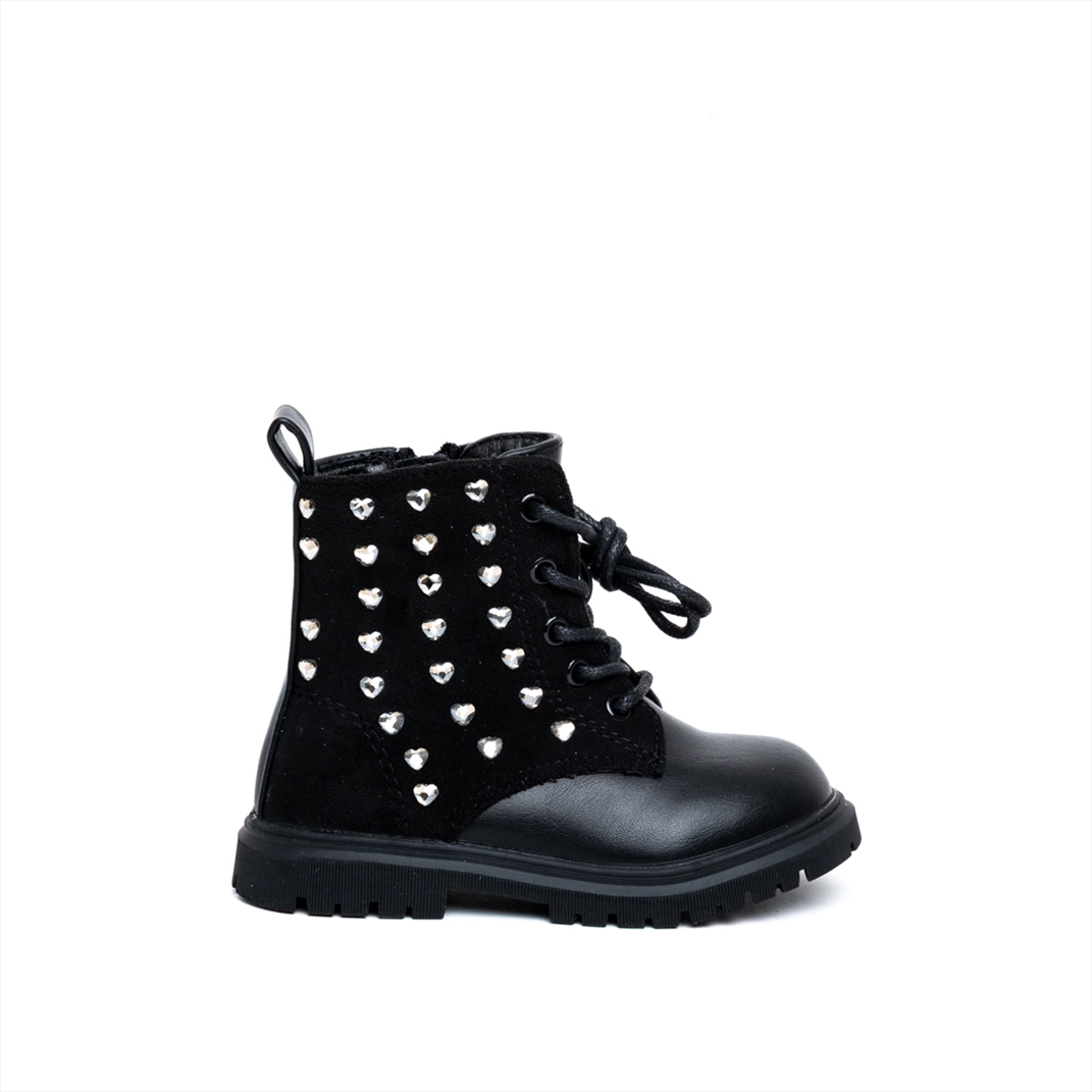 Miss Belgini Girls Boots with Shimmering Heart-Shaped Diamanté Studs