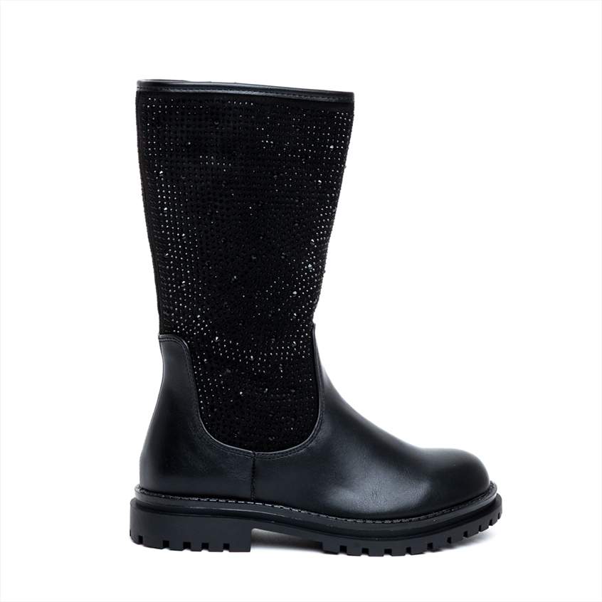 Miss Belgini Mid Calf Girls Boots with Rhinestones Embellishment