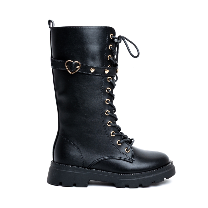 Miss Belgini Biker Mid Calf Girls Boots with Heart Shaped Buckle