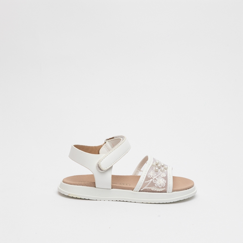 Miss Belgini Girls Sandals with Embroidered Mesh Strap and Pearls
