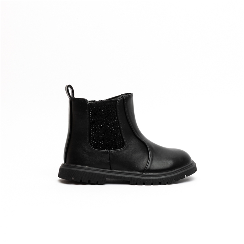 Miss Belgini Girls Chelsea Boots with Rhinestones on Side Panel