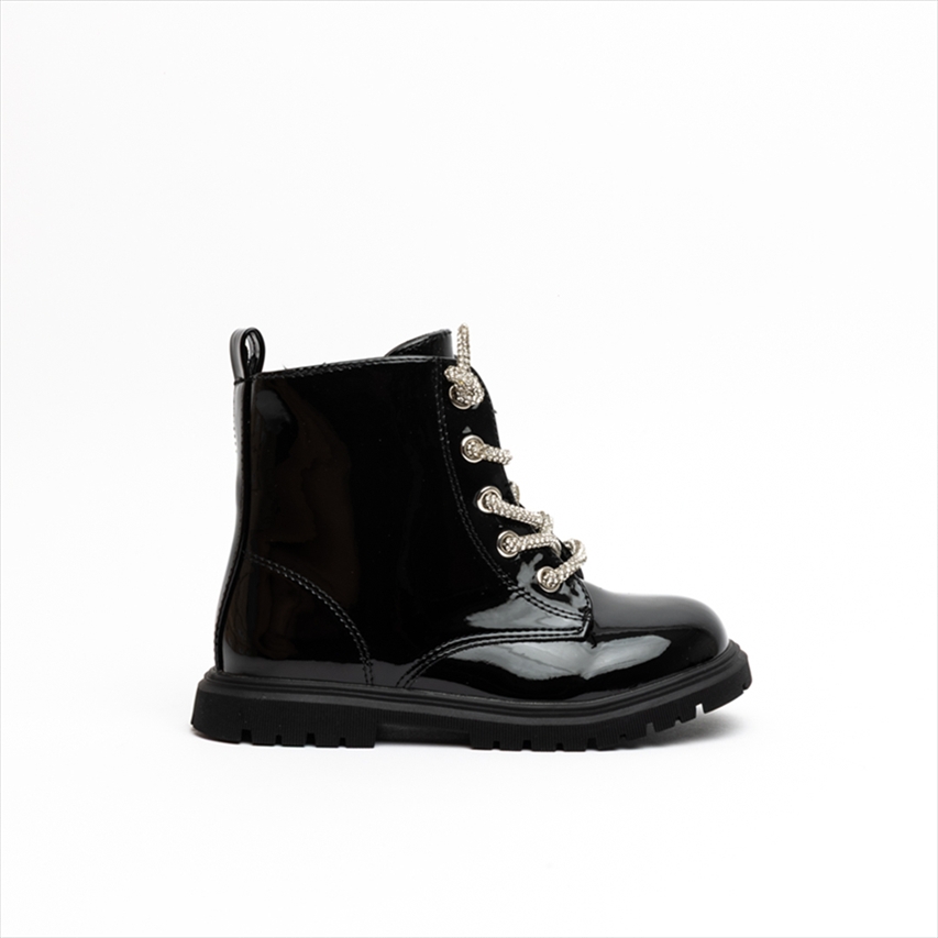 Miss Belgini Girls Glossy Boots with Diamante Detailed Laces