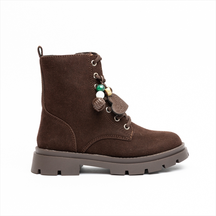 Miss Belgini Girls Suede Effect Combat Boots with Charms on Laces