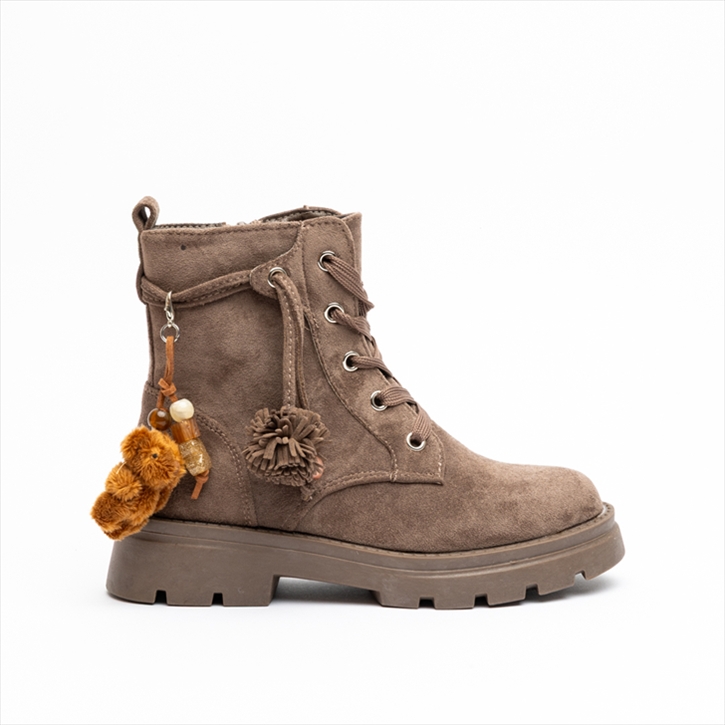Miss Belgini Girls Suede Effect Combat Boots with Charms