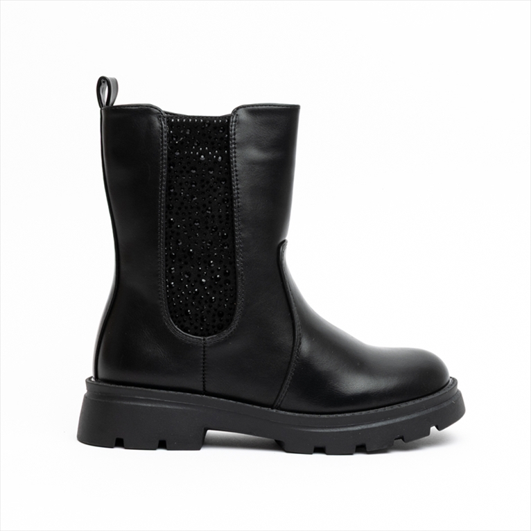 Miss Belgini Girls Mid Calf Chelsea Boots with Diamante Details on Side Panel