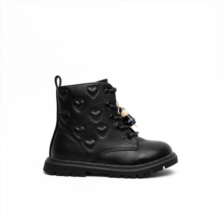 Miss Belgini Girls Boots with Heart Detail All Over and Charm on Laces